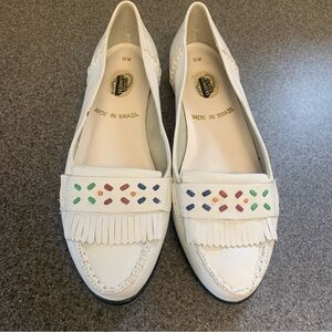 Vintage Cloud Climbers white leather moccasin loafers made in Brazil Size 9